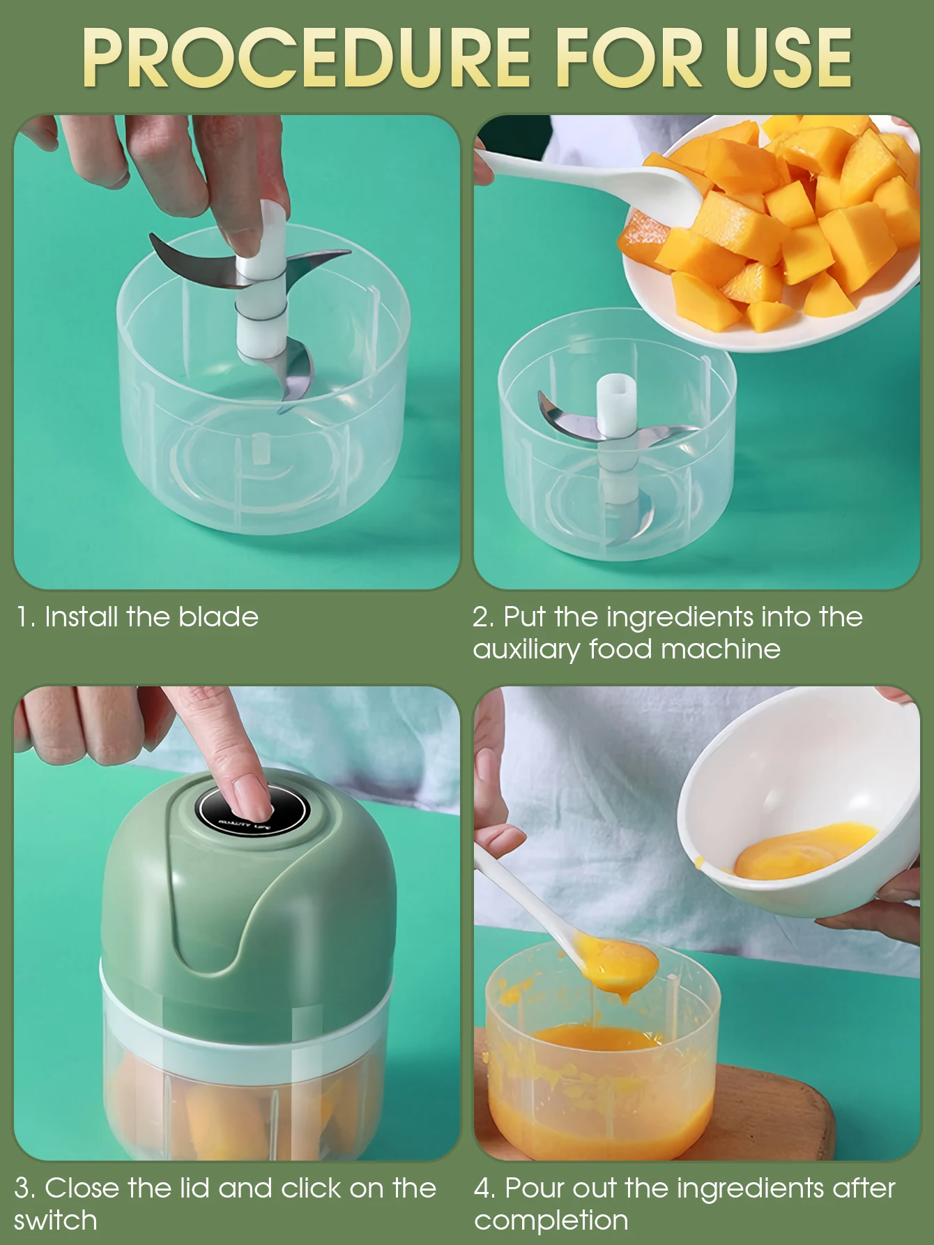 Electric Mini Garlic Chopper 1200mAh USB Charging Multi-Function Grinder 250ml Three-Blade Head & 100ml Two-Blade Head