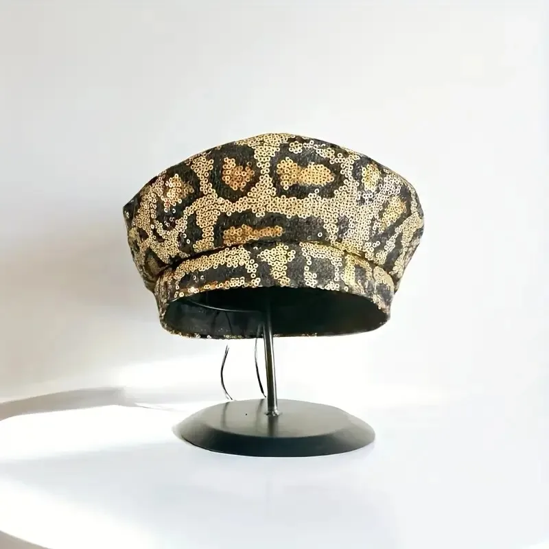 HongLuan Golden Leopard Music Festival Glitter Traje Chapéu Adulto, Gorro e Boina para Mulheres, Cosplay Acessórios Femininos Mulher