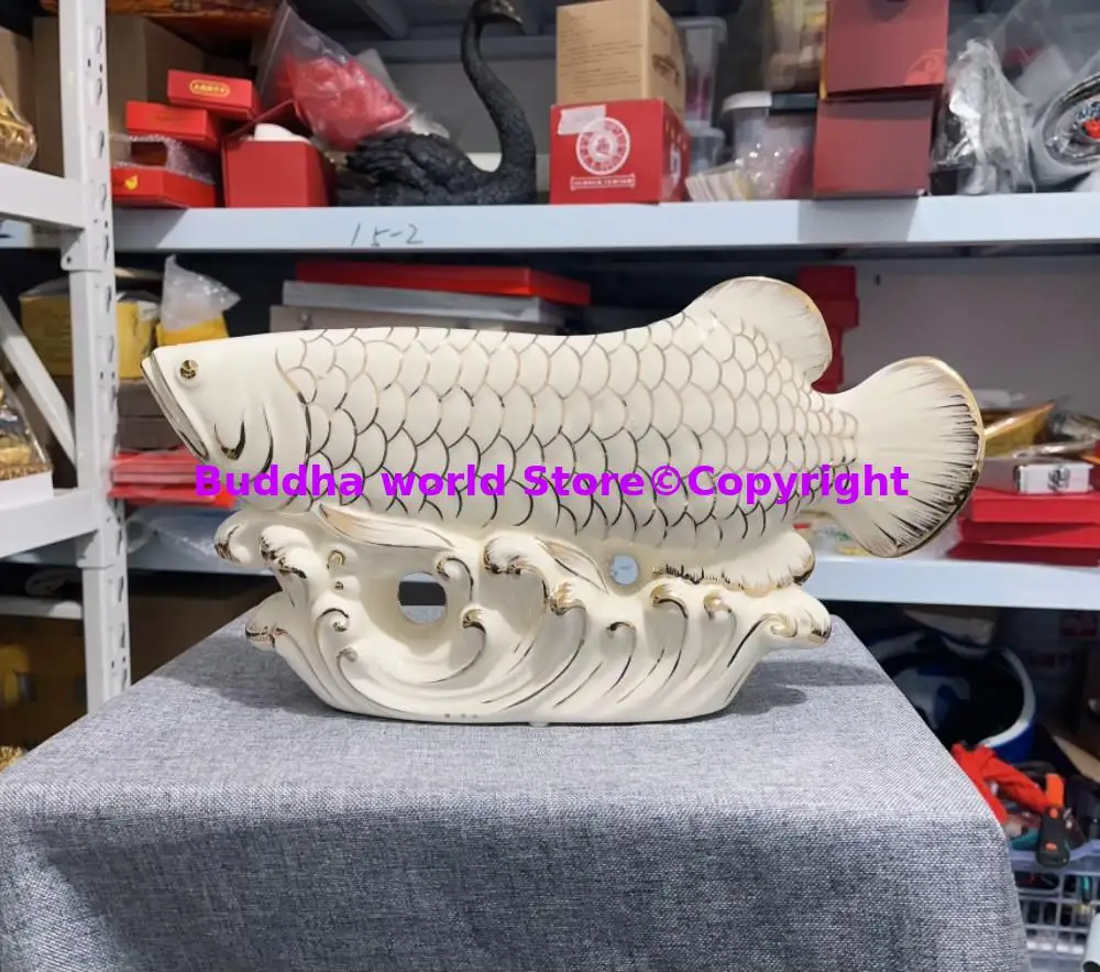 Omens Home Company boss office Deco bring wealth money good luck ceramics Dragon Arowana fish statue