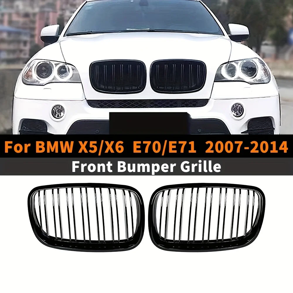 Car Front Bumper Grilles Kidney Racing Grill For BMW X5 E70 2007-2013 X6 E71 E72 2008-2014 Double Slat Replacement Grille