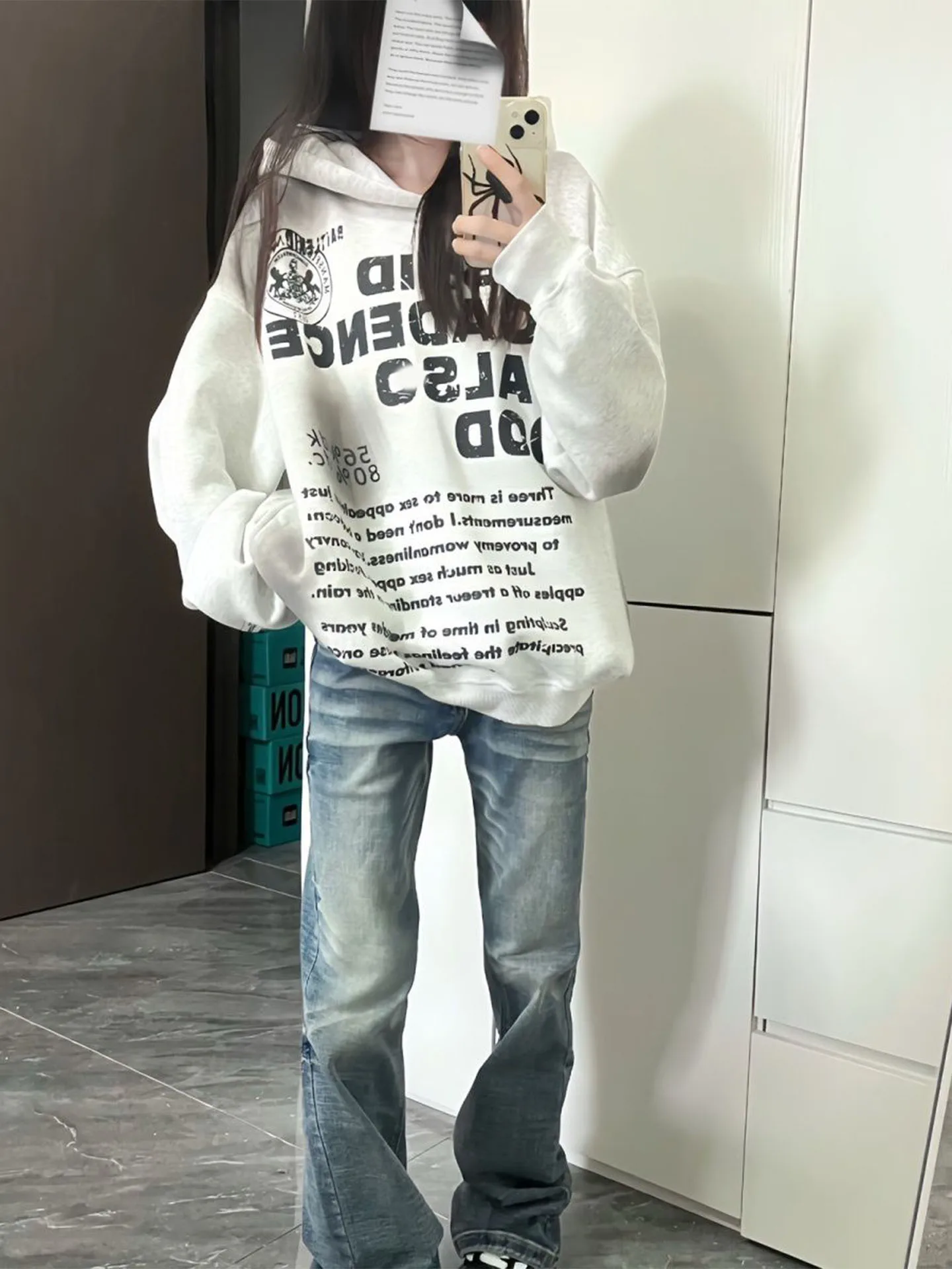 

Женская толстовка с капюшоном Thiened Fce, повседневная универсальная шляпа с буквенным принтом в американском стиле, верхняя одежда из джета