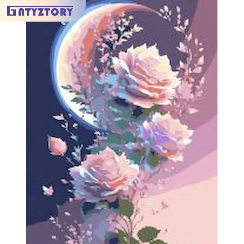 

GATYZTORY Frame Moon Scenery Flowers Diy Painting By Numbers Coloring By Numbers Acrylic Canvas Painting Handpainted Drawing Art