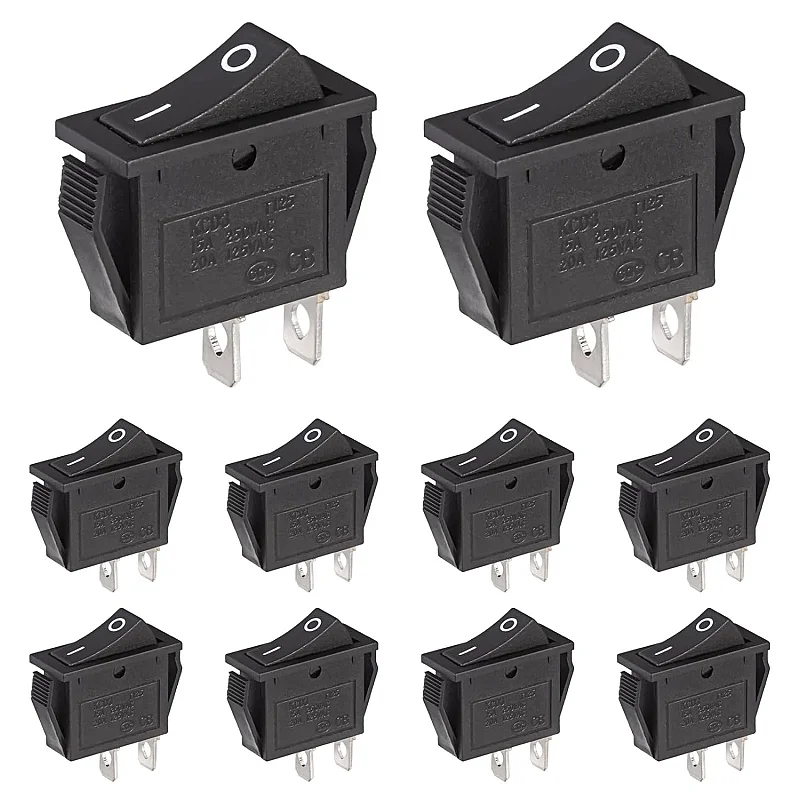 Toggle Switch 2-Pin On/Off 15A 250VAC 20A 125VAC 2 Pins Rocker Switch Black 2 Position Embedded Built-in Switch (Pack of 10)