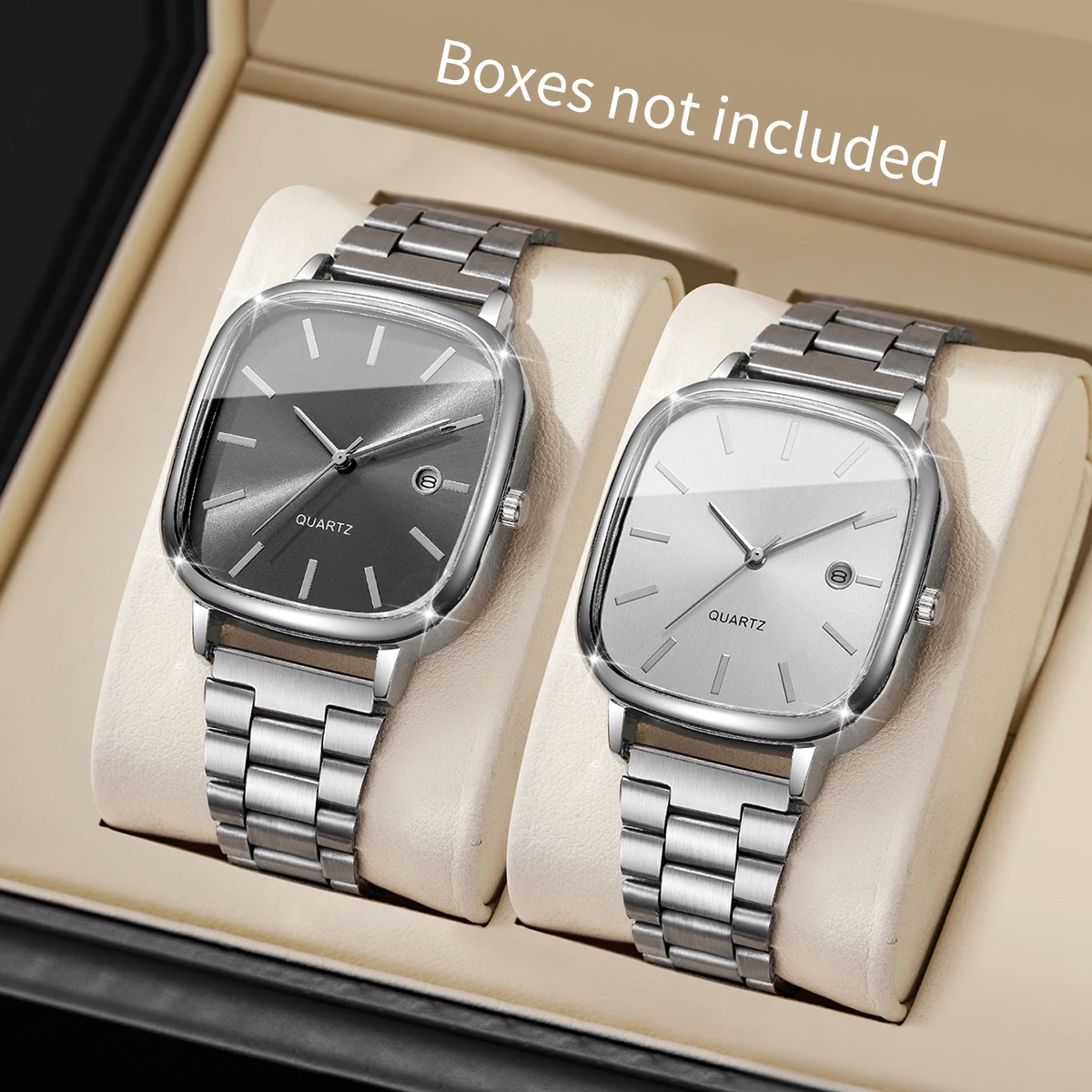 2PCS/Set Fashion Square Dial Men Watches Simple Calendar Quartz Watch For Men's Clock Reloj Hombre Clock Gift (No Box)
