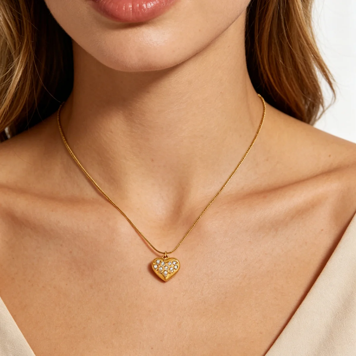 Zirkon-Herz-Halsketten für Frauen, Goldfarben, Edelstahl, Schlangenkette, Herzanhänger, Halskette, Damen-Hochzeitsschmuck, Geschenk