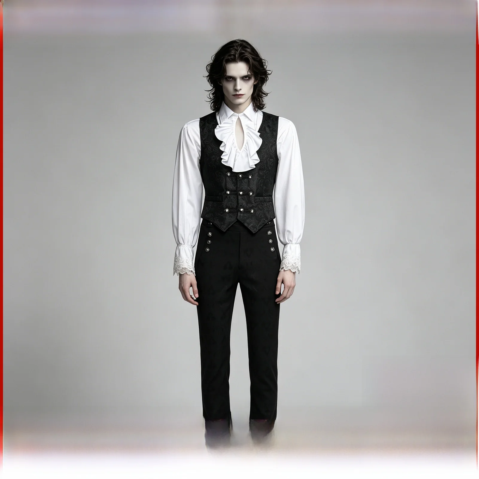 Men's Pure Color Fashion Steam Punk Retro Outfit Set Chinese Traditional Costume Modern Interpretation Winter Collection