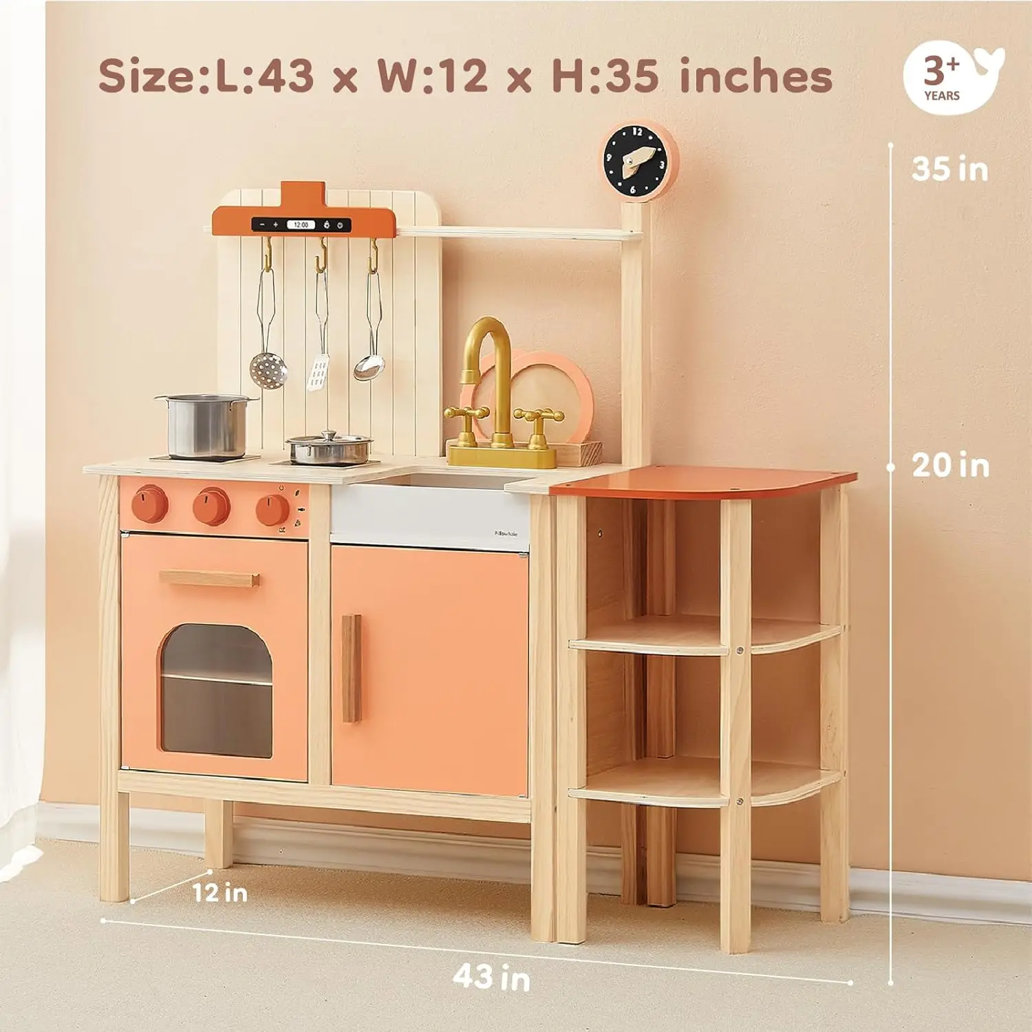 Juego de cocina de juguete de madera para niños, juego de cocina con platos de juego, fregadero de juego, horno microondas, utensilios de cocina Ac