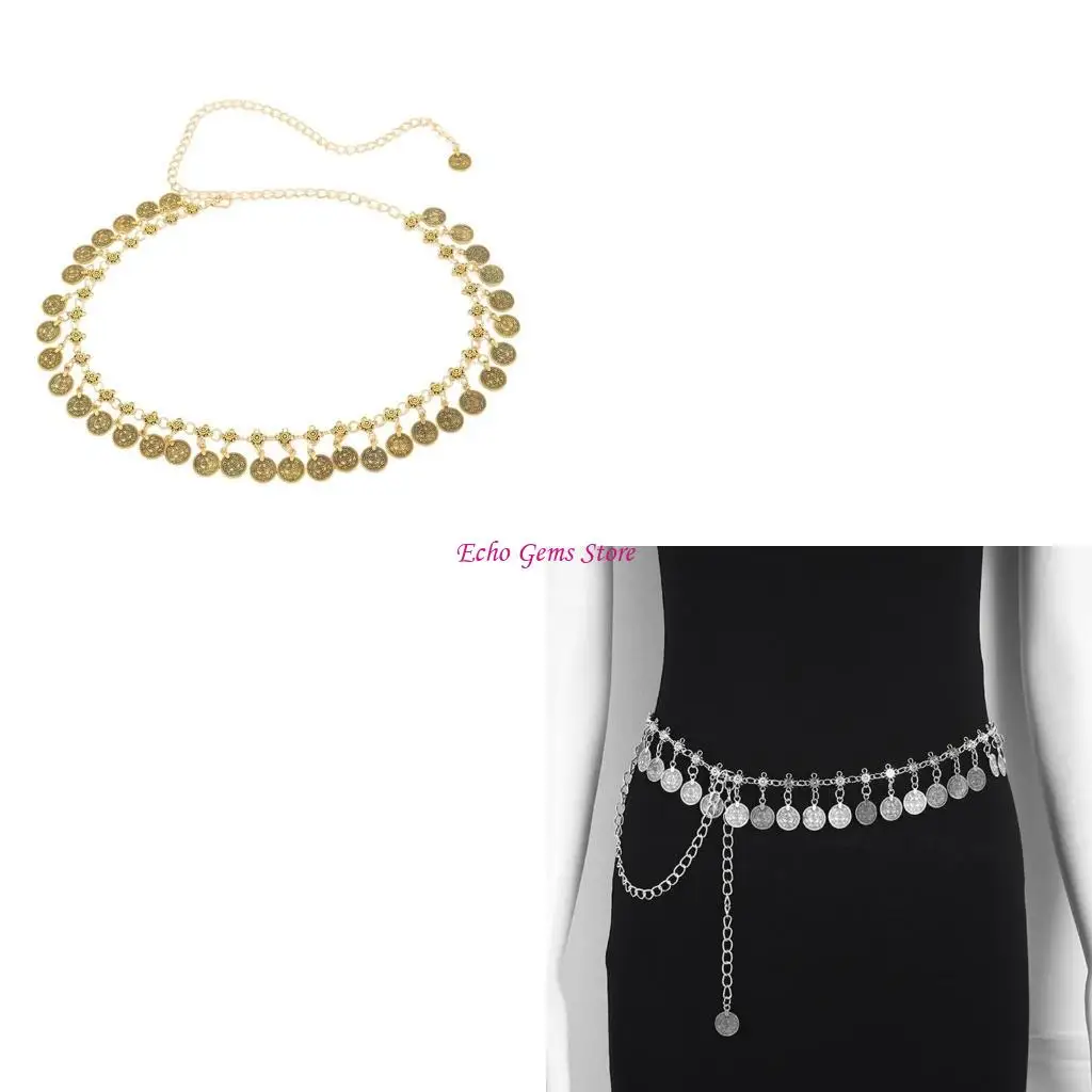 

Bohemian Ethnic Waist Chain with Shaking Metal Adjustable Length Belt Stylish Body Jewelry for Festivals C71A