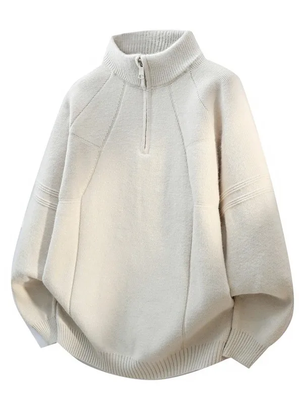 

Мужской свитер на молнии с воротником-стойкой, повседневный, однотонный, осенне-зимний, свободного кроя, удобный, из полиэфирного волокна