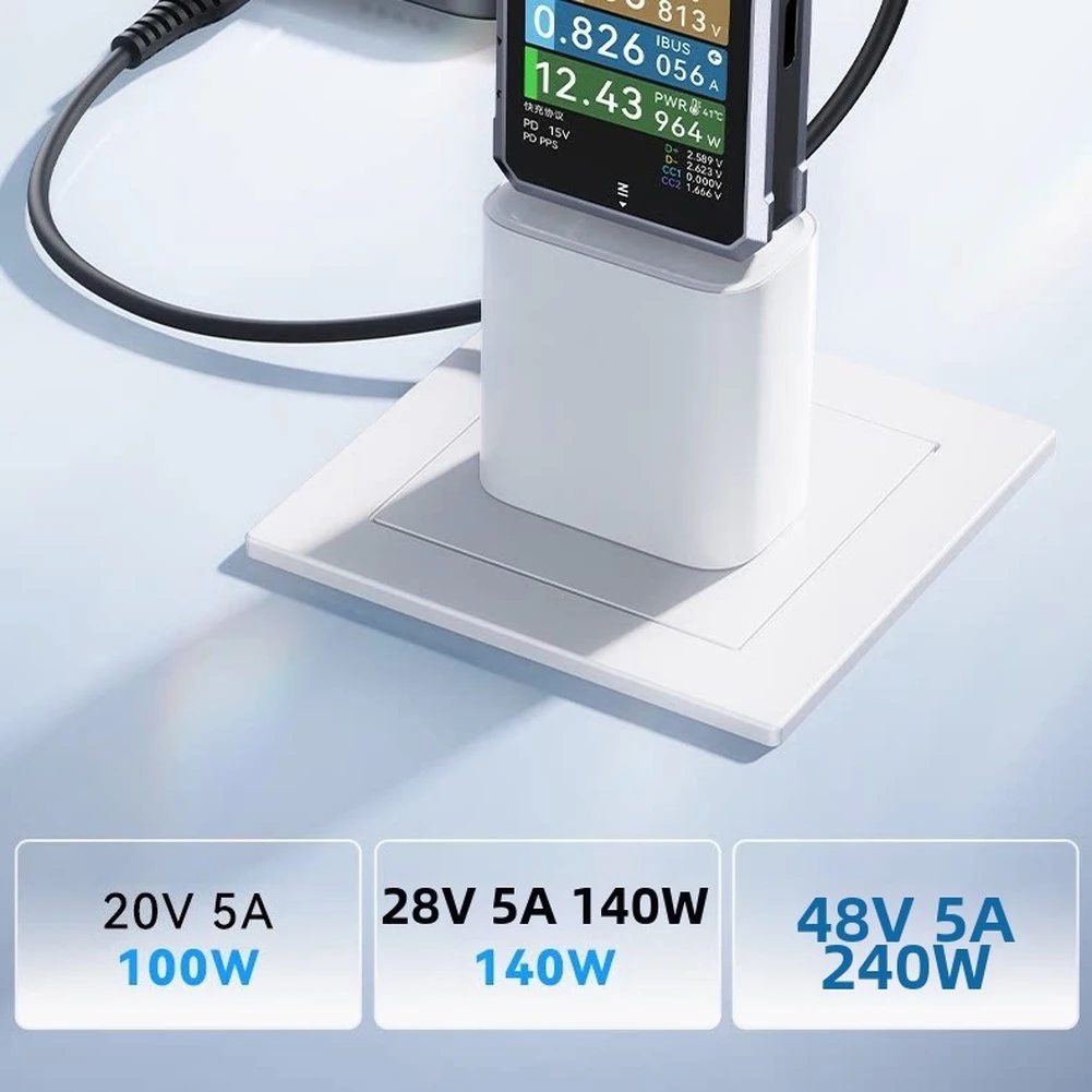 High-Power USB-C Power Meter for Measuring Up to 240W with 7-Digit Resolution Voltage and Current Readings for Lab and Field Use