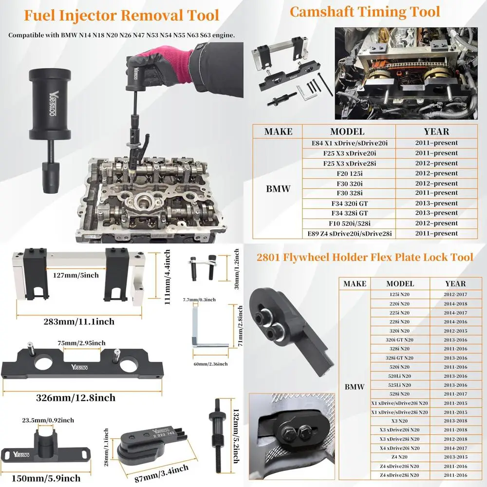 

Набор инструментов для выравнивания распределительного вала, 17 шт., совместимый с двигателем BMW N20 N26, с держателем маховика, инструментом для балансировочного вала и F