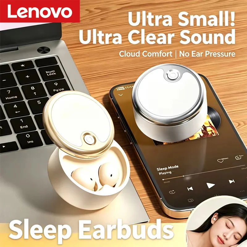 Image of Lenovo Kabellose Schlaf-Ohrhörer Mini In-Ear Bluetooth-Ohrhörer 360 ° Drehbare Schiebeöffnung für Ladehülle, lange Akkulaufzeit