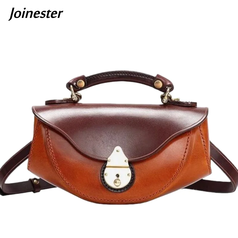 Top Handle Cowhide Cute Handbag for Lady Retro Style Versatile Leisure Flap Shoulder Bag Fashion Clutch and Purses