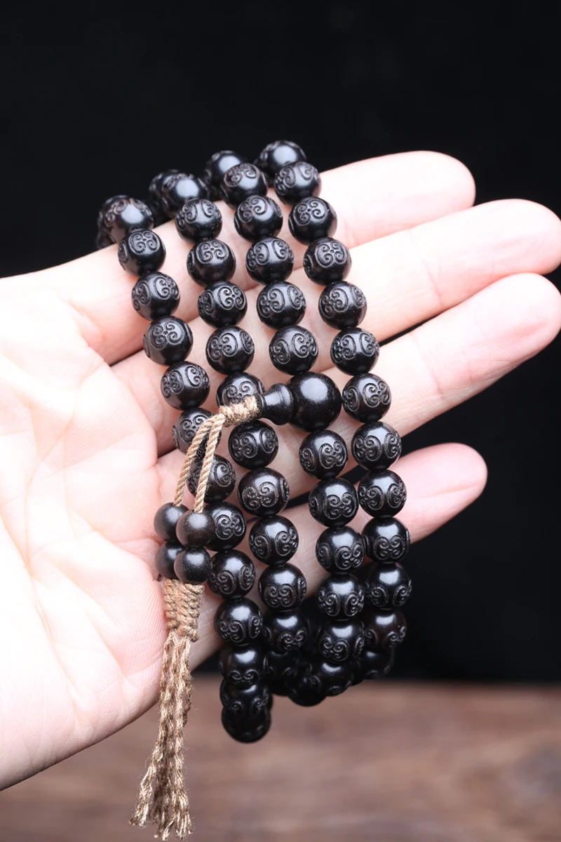 Natural ebony 20mm black bead bracelet Handmade male prayer Fitness Necklace jewelry, black wood bead bracelet