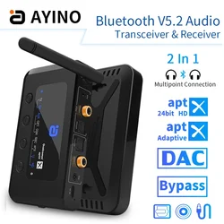 AYINO Bluetooth 5.2 2in1 AptX-Adaptive HD Audio Receiver Transmitter Adapter AUX Fiber Coaxial Bypass QCC Lossless Low Latency