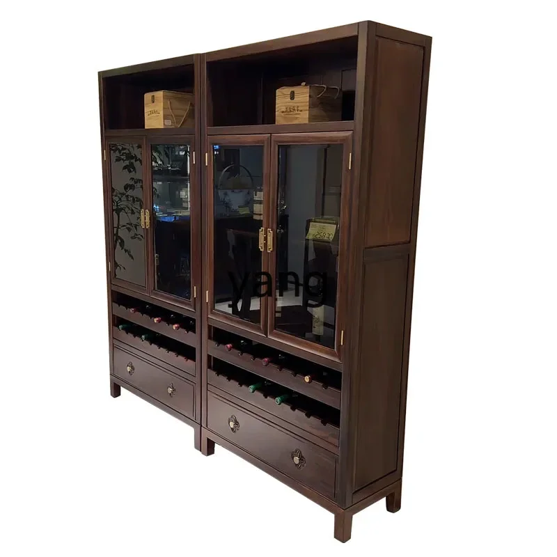 lmm new Chinese style modern simple light luxury solid wood tea restaurant wall storage cabinet