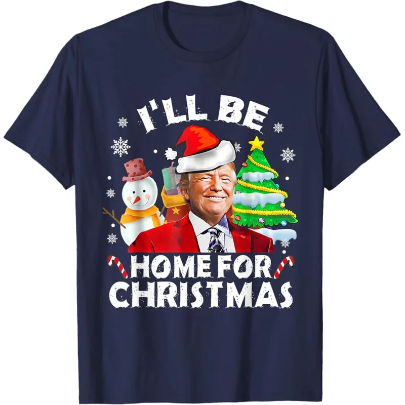 2024 I'll Be Home For Christmas Funny Santa Trump Pajamas Xmas T-Shirt