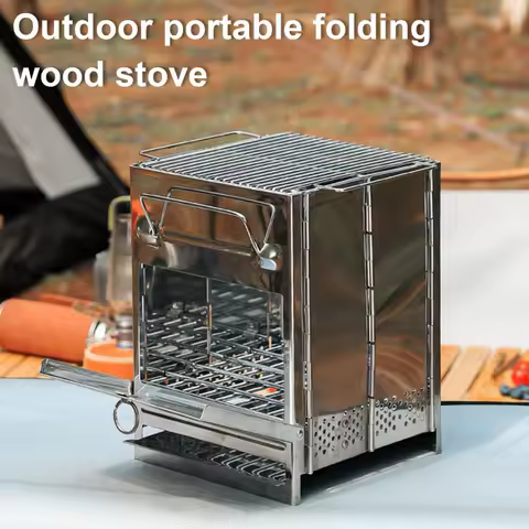 Wood Burning Folding Camp Stove Stainless Steel Grid Multiple Fuels Backpacking Stove Lightweight Outdoor Camping Cooking Stove