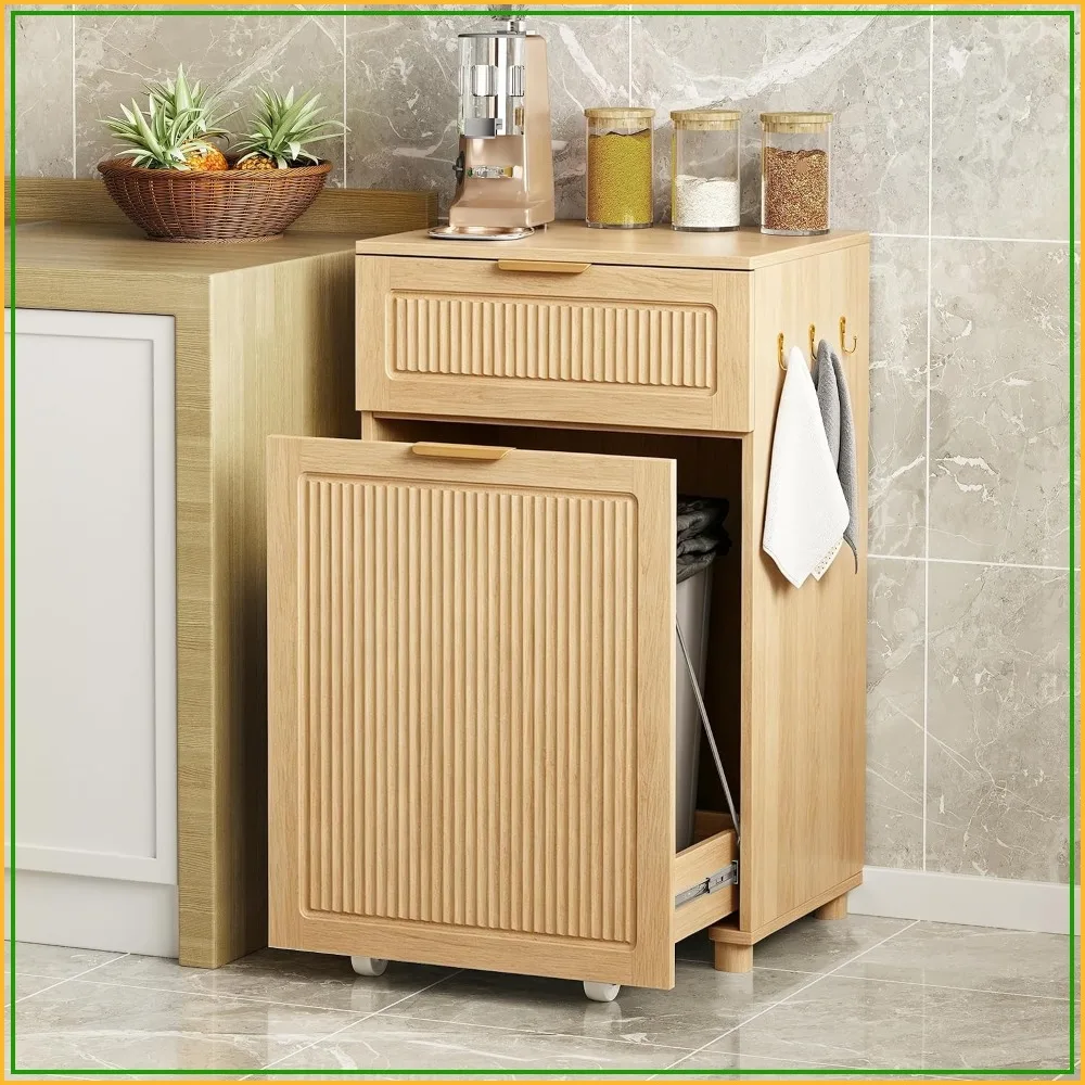 7/10/13 Gal Pull-Out Trash Cabinet Oak, Anti-Odor Pet Proof with Drawer