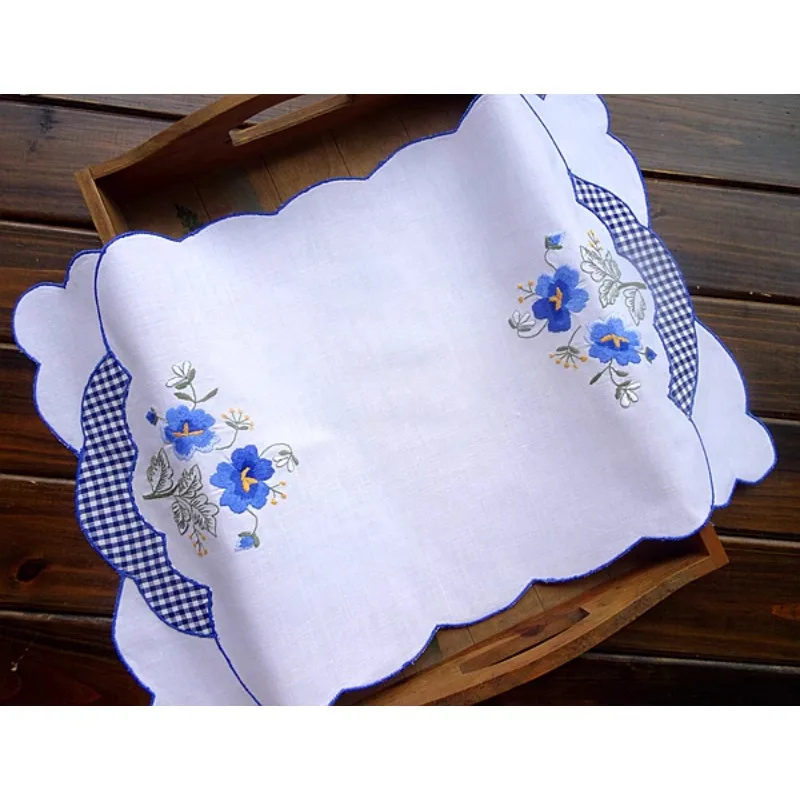 2PCS Foreign Trade Pure Cotton Embroidery Flower American Garden Cloth Placemat Hand Towel Handkerchief