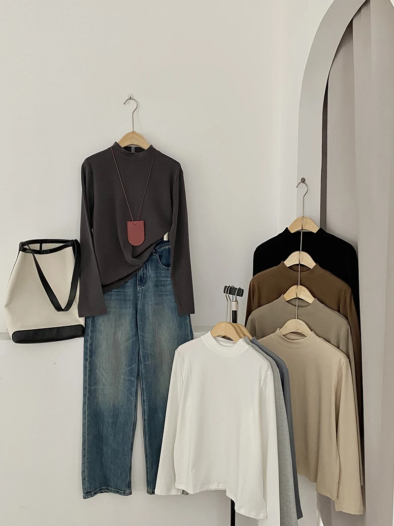 

Autumn and Winter Women's Casual Solid Color High Waist Long Sleeve Loose T-shirt