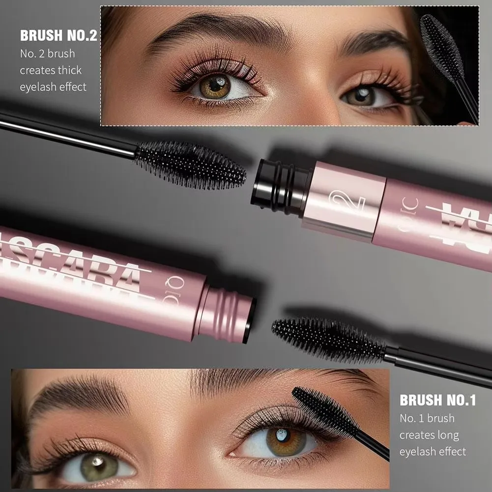 Mascara nero a doppia testa Impermeabile allunga l'estensione delle ciglia Allungamento senza sbavature Volume Mascara in fibra di seta 5D Cosmetici