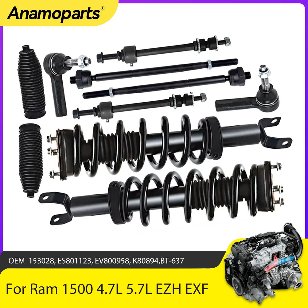 10pcs Chassis Parts Front Struts Inner Outer Tie Rods Sway Bar Links Kit Fit 4.7 5.7 L For 2013-2018 Ram 1500 4.7L 5.7L EZH EXF