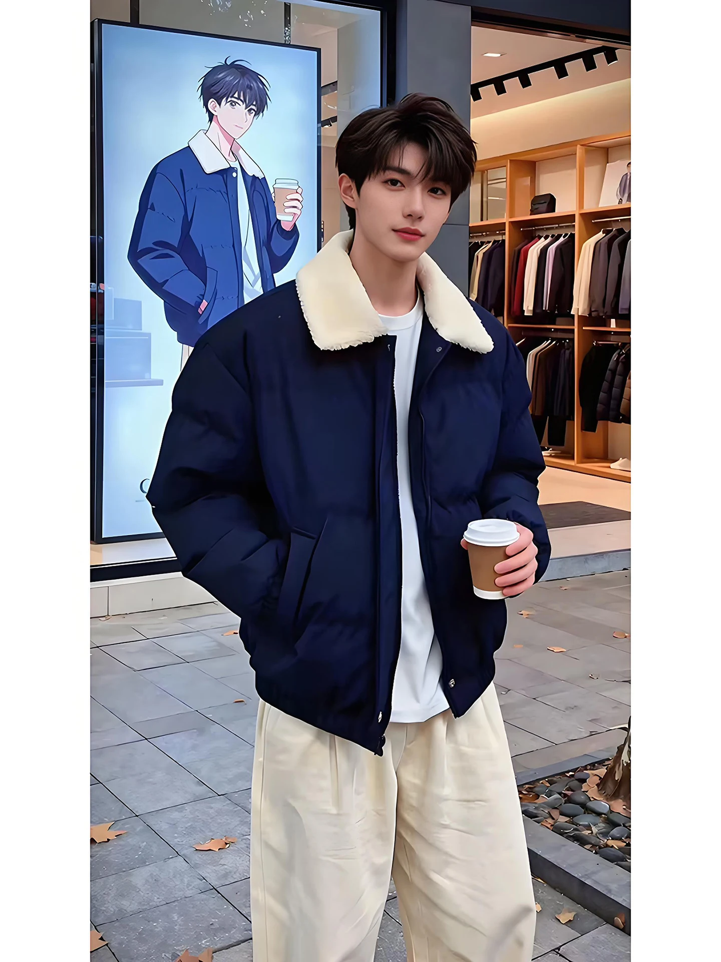 

Утепленная хлопковая куртка с воротником из овечьего бархата для мужчин, зимняя теплая, премиум-класса, в американском стиле, для подростков, стандартный крой