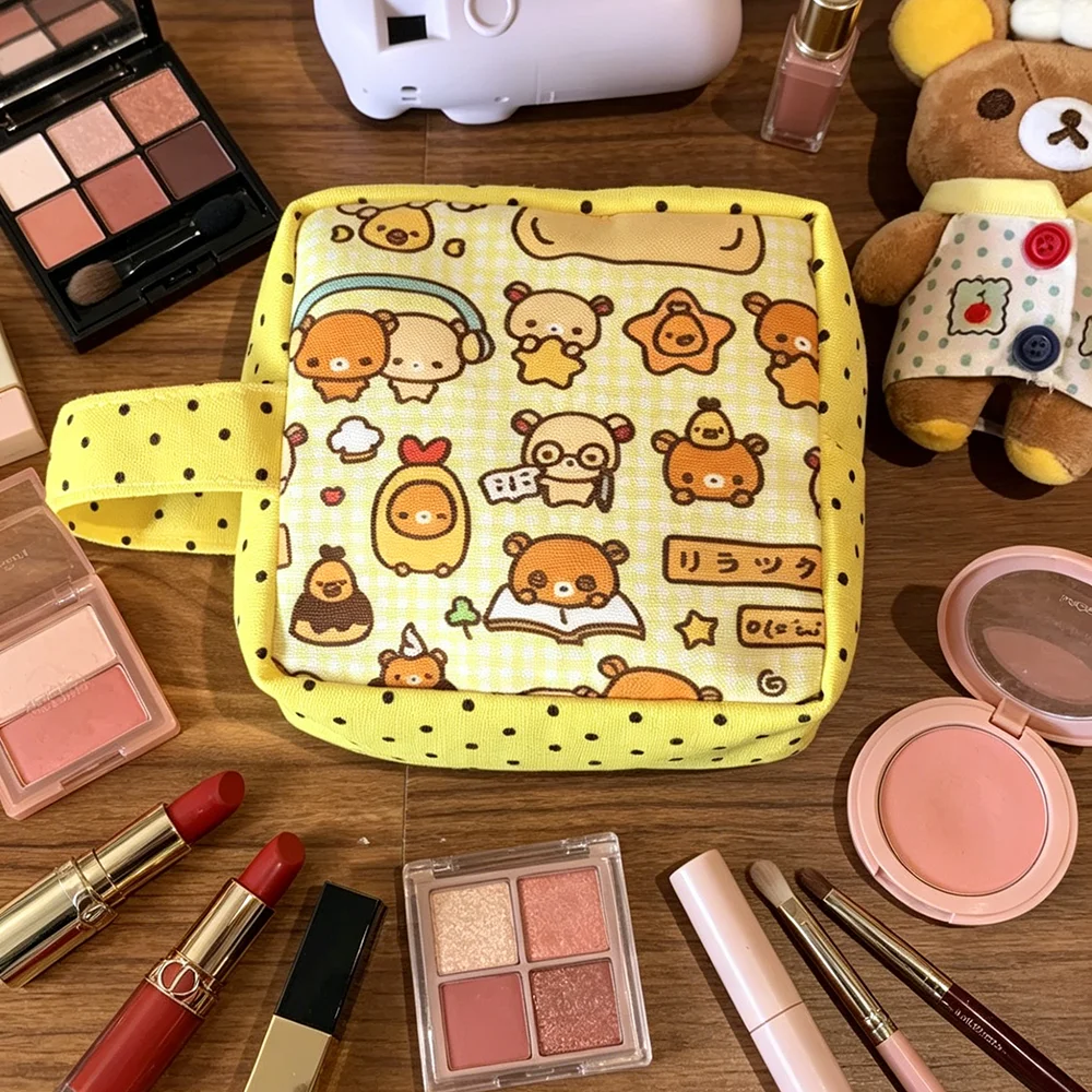 2026 New Cartoon Rilak-kuma Korilak-kuma Tote Bag Portable Large Capacity Makeup Bag Commute Travel Storage Bag Organizer