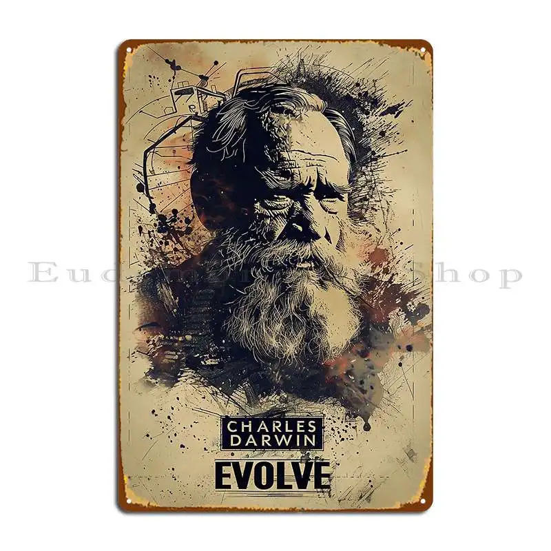 Artwildcreate-Panneau en métal Charles Darwin, design classique, décoration murale, affiche de diversification, 18 panneaux