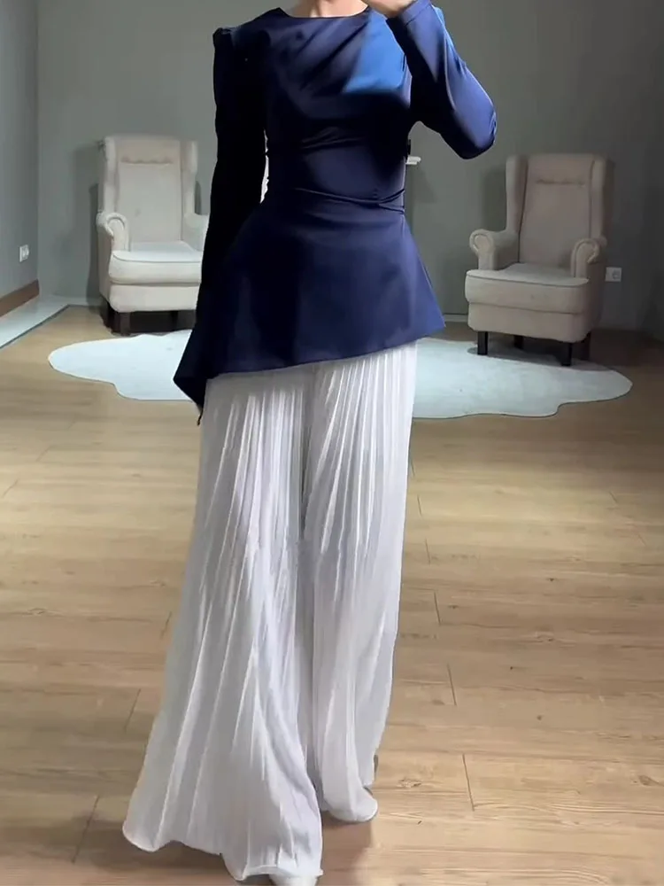 موضة المرقعة مطوي رداء فستان عادية عالية الخصر سوينغ الكرة فستان 2025 خريف جديد المرأة س الرقبة فستان سهرة بأكمام طويلة