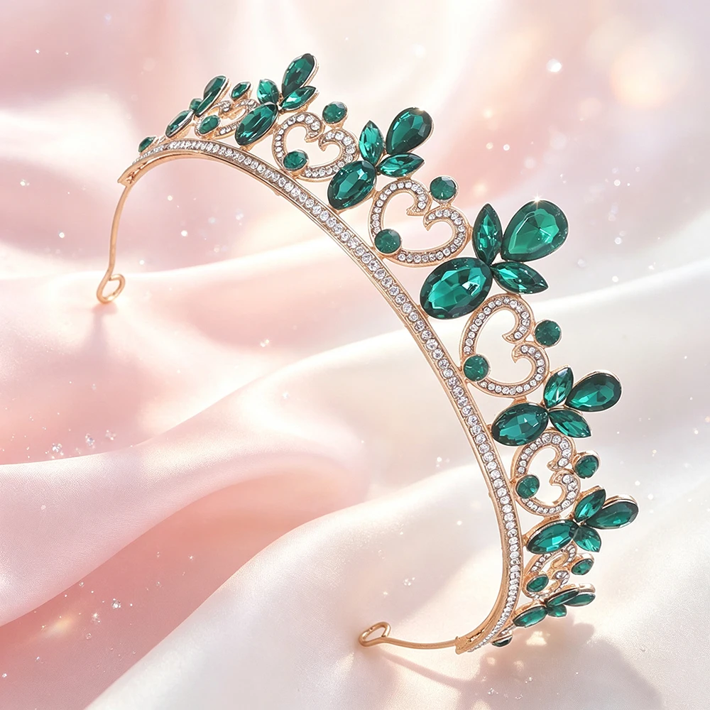Baroque Tiara Crown Rhinestone Heart Shape Bridal Headband Women Wedding Pageant Sweet 16 Birthday Prom Party Hair Accessories