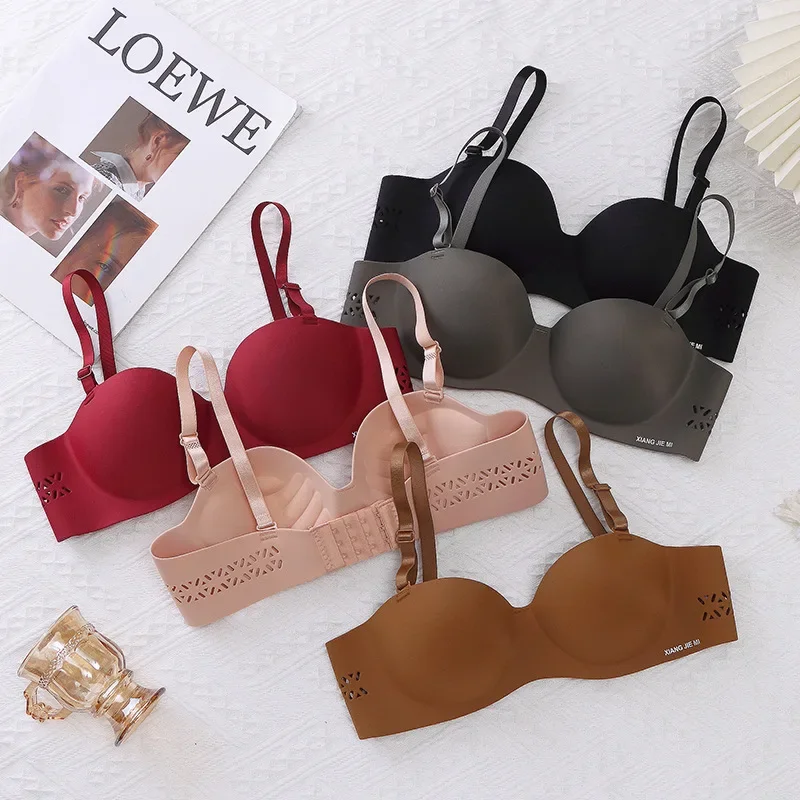 Bra Nyaman Cincin Baja Tanpa Bekas Luka Satu Potong Pakaian Dalam Berongga Tertutup Dada Kecil Bra Wanita Bra Seksi