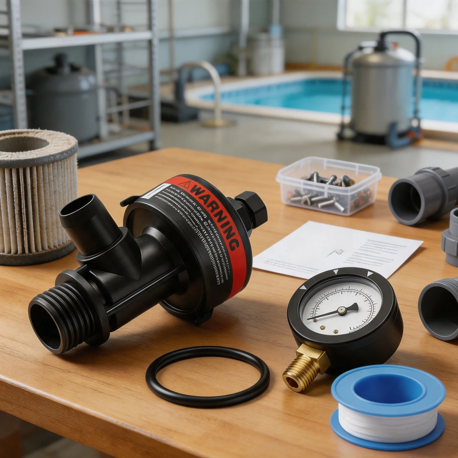 98209800 Pool Filter Pressure Gauge Set with Rubber O Ring and Plastic Sealing Tape for Standard Installations