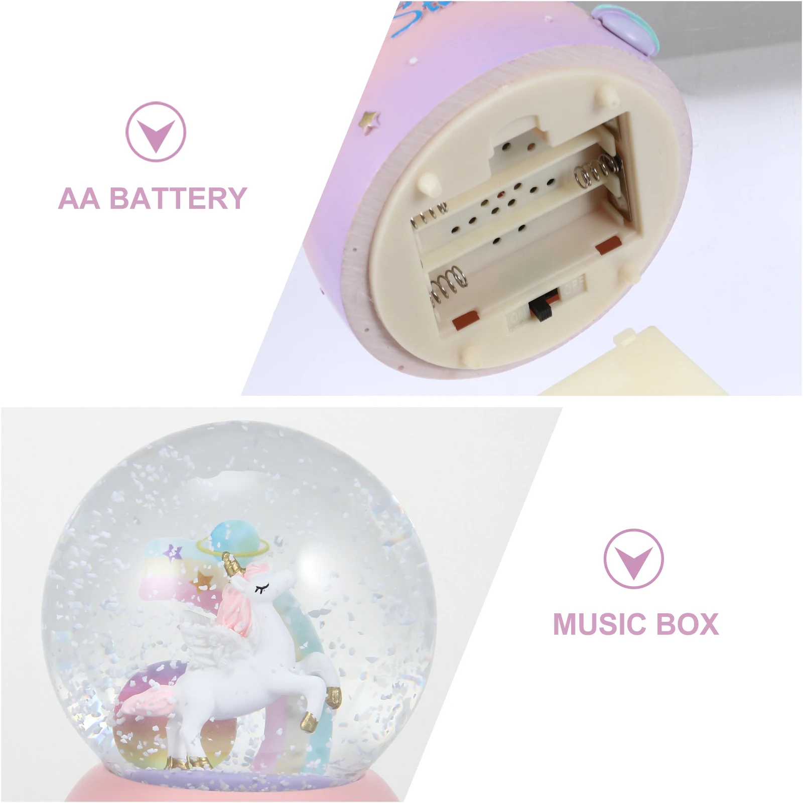 

Music Box Ball Decor Crystal Ball Decor Heart Shaped Glitter Globe Resin Unicorn Night Light for Home Office Bedroom
