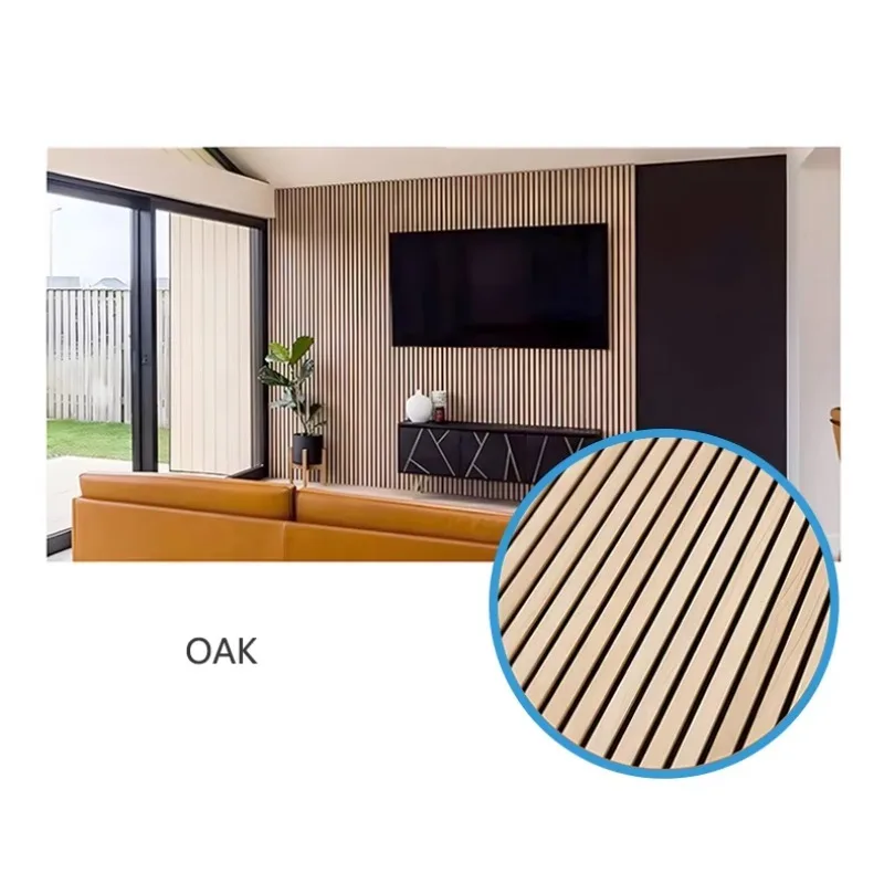 MDF Acoustic Slat Wood Wall and Ceiling Self Adhesive Polyester Fiber Sound Proof Salt Acoustic Wall Panel Interior Decoration