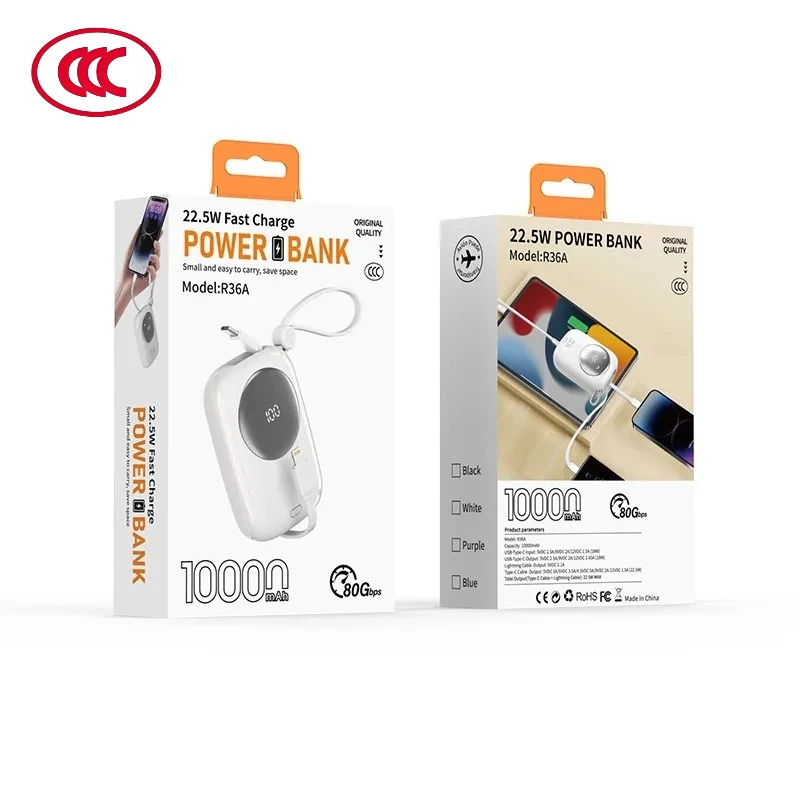 

2026 Новый стандартный мини-милый аккумулятор CCC, 10000 мАч, большая емкость, быстрая зарядка, встроенный кабель, небольшой портативный внешний аккумулятор
