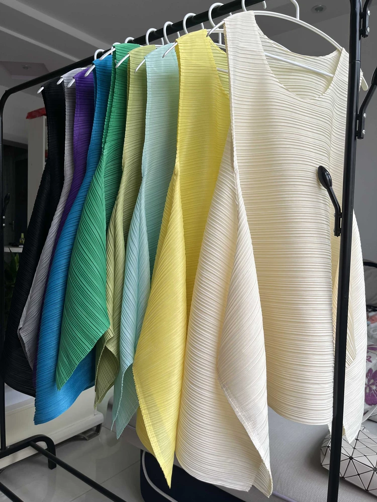 Slimming Pleated Sleeveless Vest Summer New Design Girl's T-shirt Wide Hem Doll Shirt Batwing Style Polyester Quick Dry Regul...