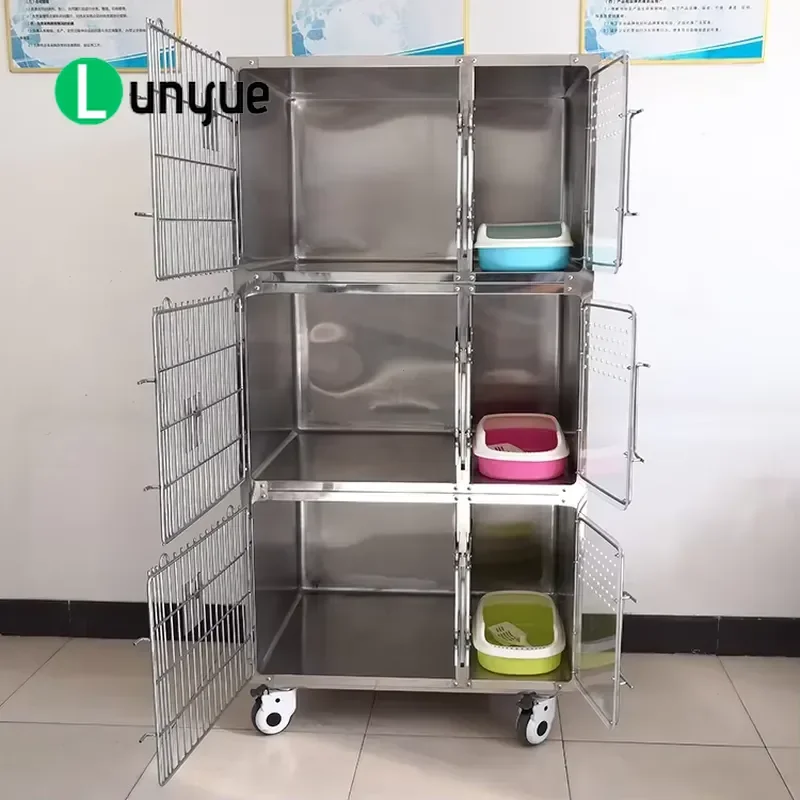 Stainless Steel Cat Boarding Cage for Pet Grooming Veterinary Hospital New Design Durable Easy Clean Professional Grade