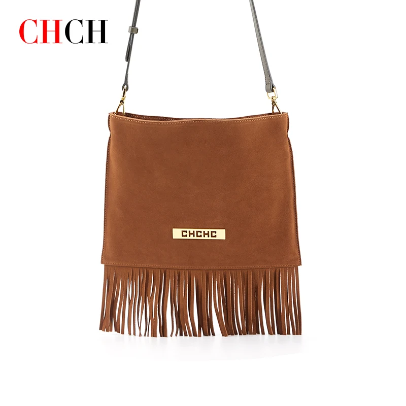 CHCH Messenger Bag Women's Genuine Leather Fashion Casual Solid Tassel Popular Tassel Versatile Multifunctional Handbag Ladies