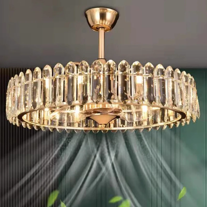 AiPaiTe gold Fan light, chandelier, chandelier, crystal chandelier, crystal fan chandelier, remote control adjustable wind speed