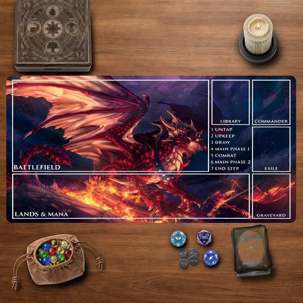 Fierce Red Scaled Fire Dragon TCG Playmat 35X60CM Magic Card Battle Mat Non-Slip Durable Stitched Edge Tabletop Playmat