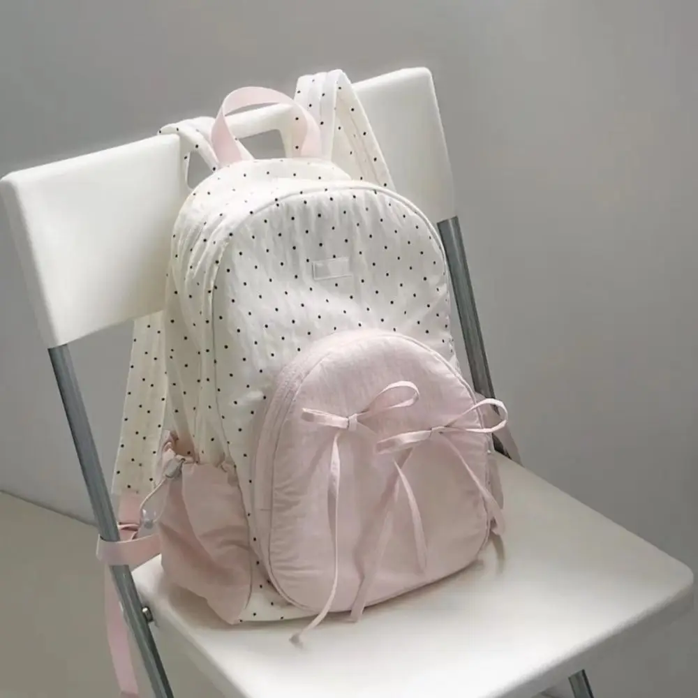 Nieuwe waterdichte polka dot rugzak lichtgewicht strikontwerp schooltas schattige zoete stijl schoudertas