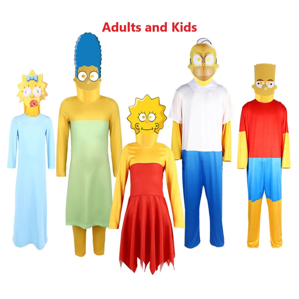 Disfraz de cosplay de la familia Simpson, conjunto de cosplay de Los Simpson para adultos y niños, traje para fiestas entre padres e hijos