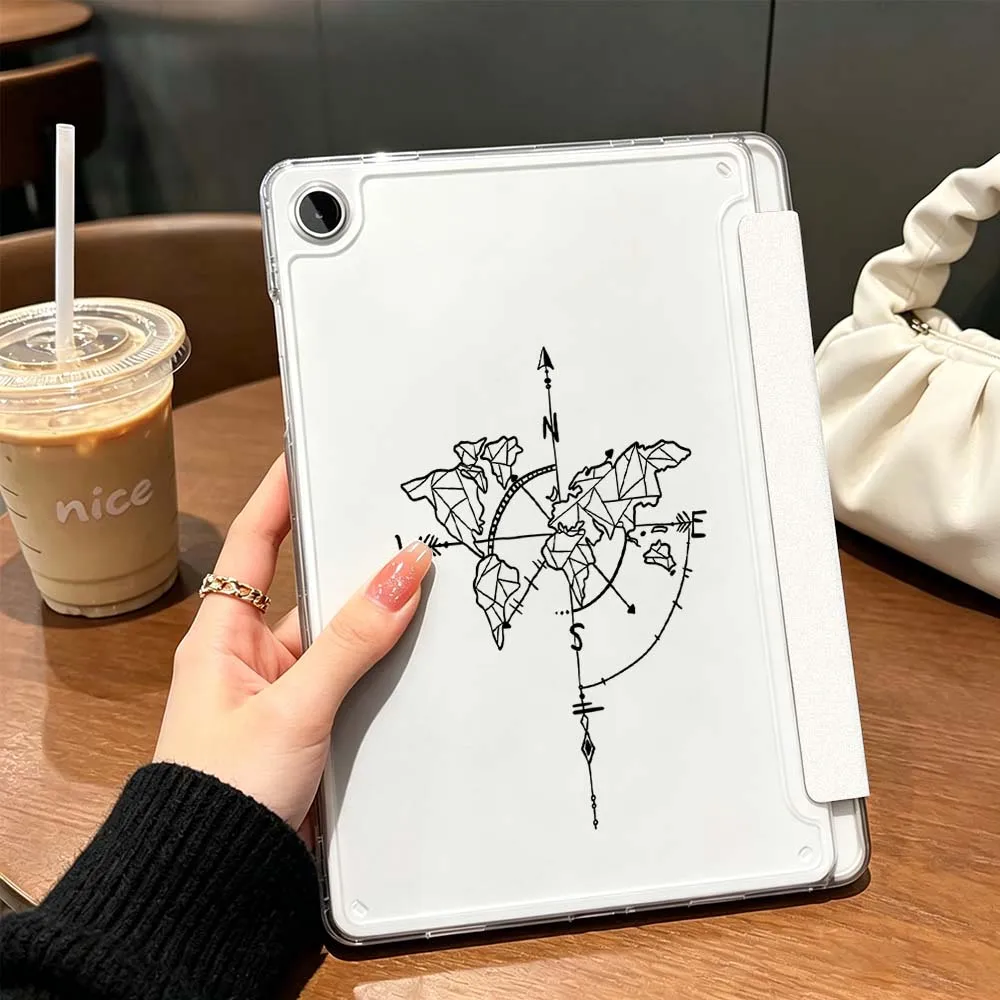 World Map Plane Aircraft For Samsung Galaxy Tab A9 A8 A11 S6 S7 S8 S9 S10 FE Plus Lite Transparent Y-Shaped Folding Tablet Case