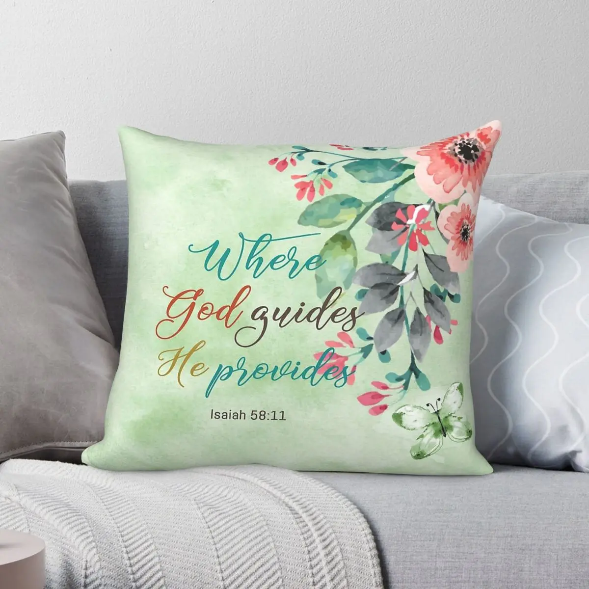 Where God Guides He Provides Square Pillowcase Polyester Linen Velvet Creative Zip Decor Room Cushion Cover