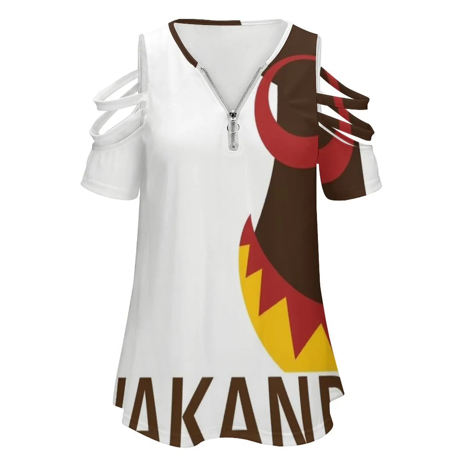 Wakanda Forever New Fashion Zip Off Shoulder Top Short-Sleeve Women Shirt Wakanda Panter Tchalla Afro 70S Black Power Seventies