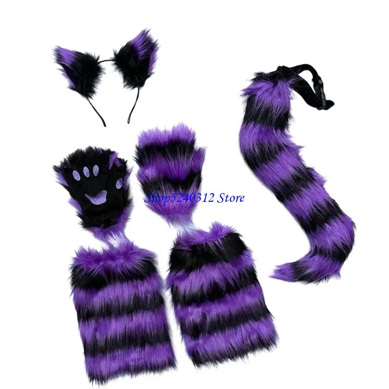 634C อุปกรณ์เสริมขนสัตว์เทียมพร้อมที่คาดผมเครื่องอุ่นขาหางอุปกรณ์เครื่องแต่งกายเหมาะสำหรับผู้หญิงและเด็กผู้หญิง