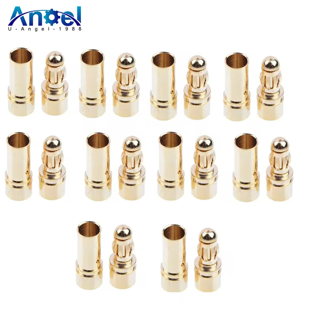 20 / 40pcs 3.5mm Gold Bullet Banana Connector Plug For RC ESC Battery Motor RC Drone Airplane Cat Boat (10/20 pair)