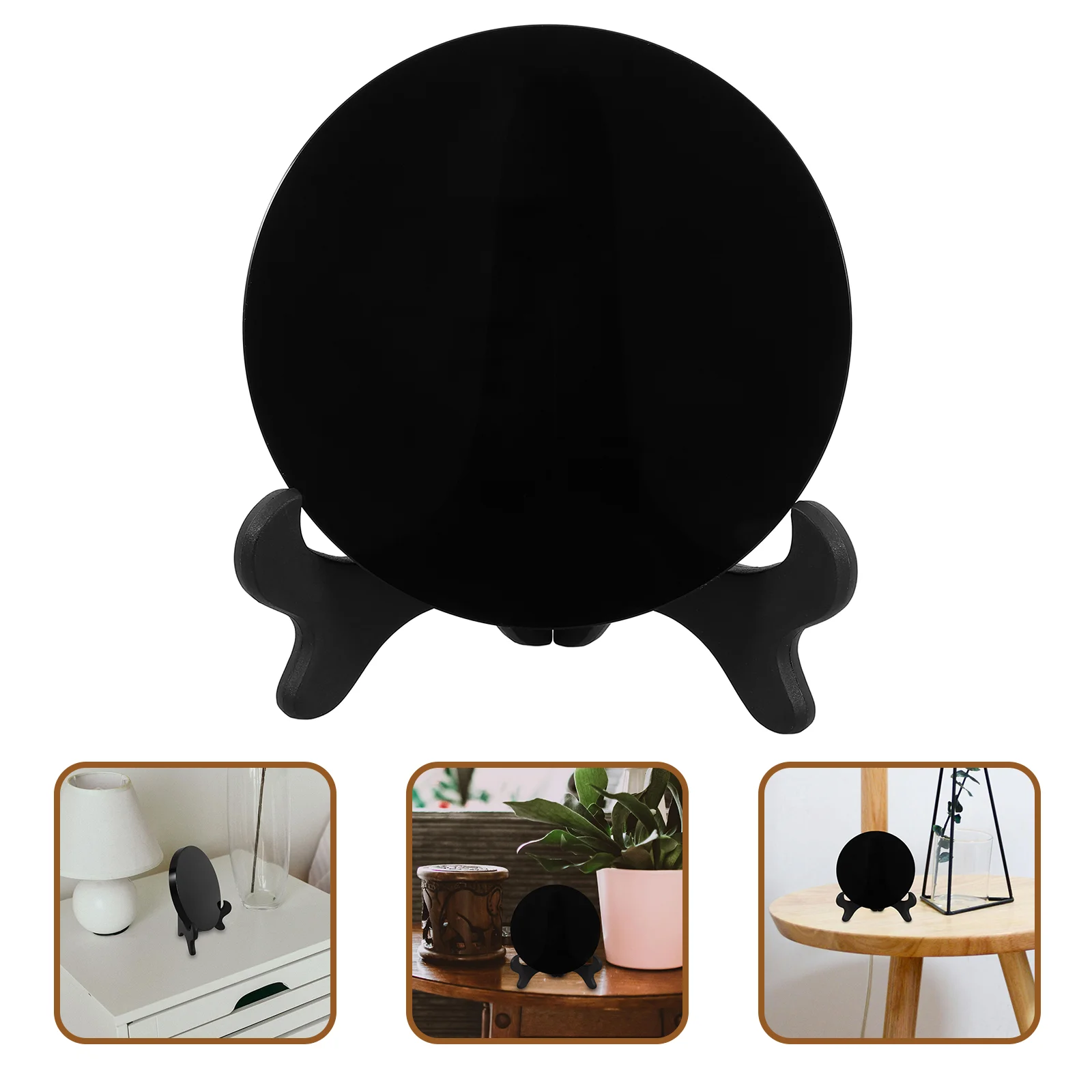 Black Mirror Obsidian Scrying Bowl with Stand Plates Centerpiece Table Decorations Meditation for Room Crystal